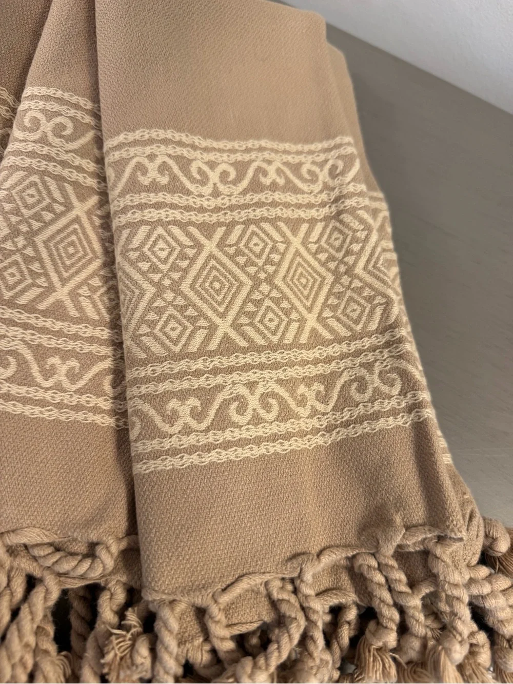 Pottery Barn Cotton Rope Fringe Napkins SET OF 6 Tan Neutral Boho Southwestern